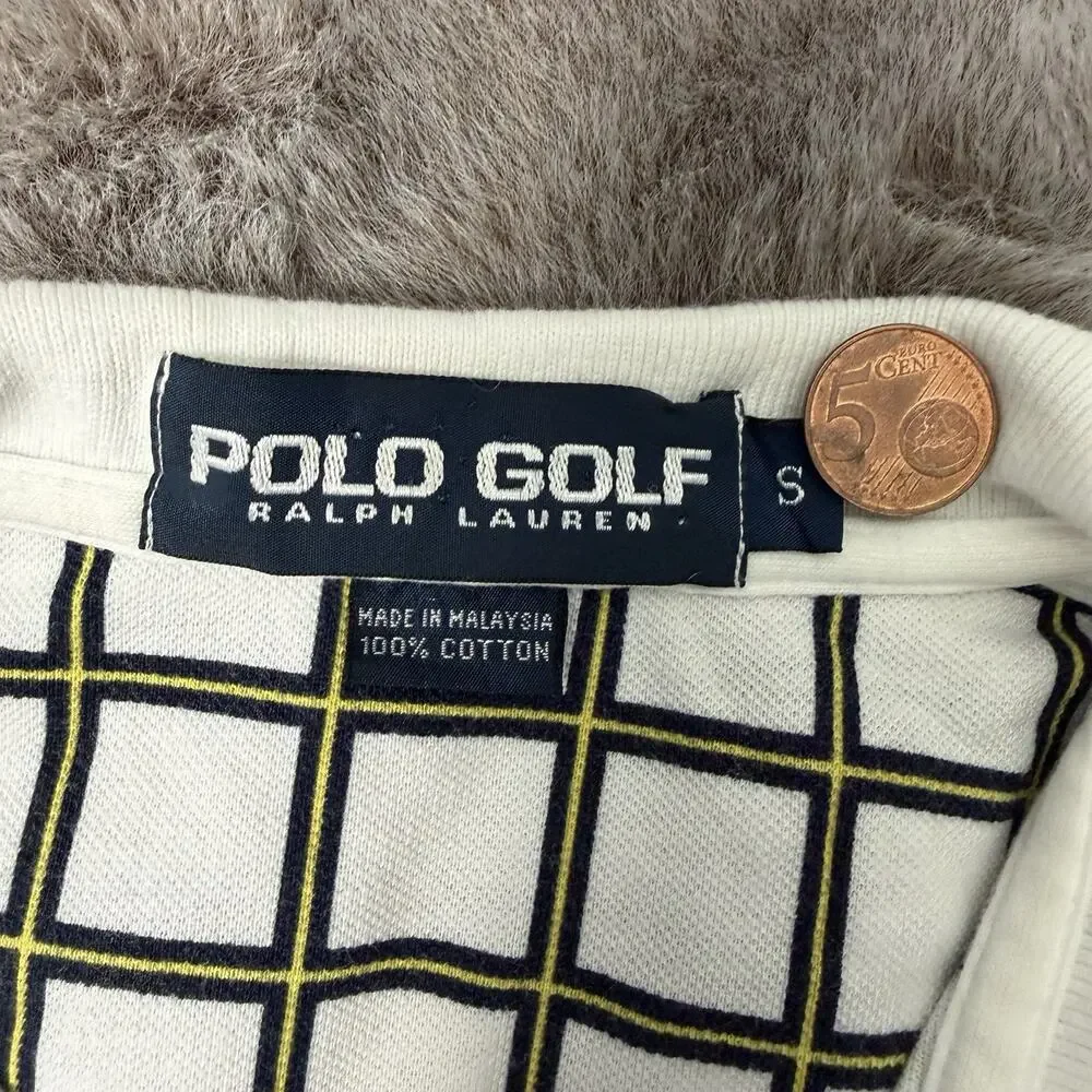 Polo Golf Ralph Lauren Men’s White Polo Shirt Checkered Size Small 90’s Vintage